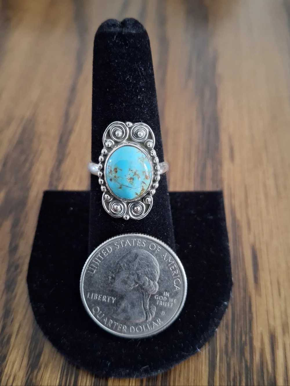 Ring Turquoise Natural Stone Sterling Silver Size 7